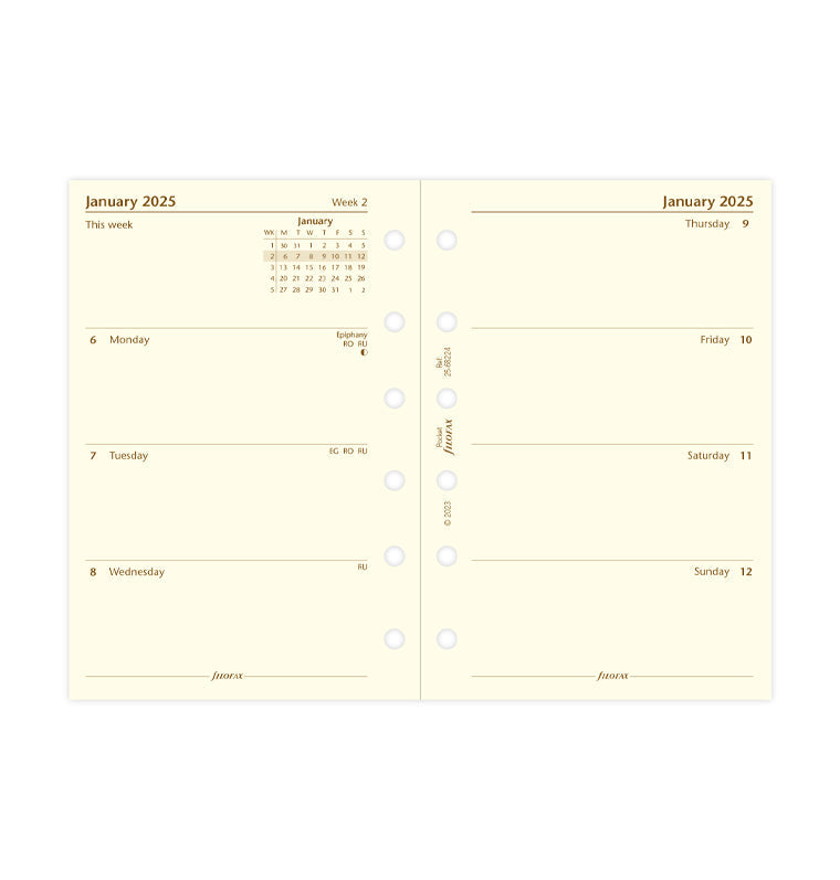 kalendář týden/2 strany 2025, Kapesní, krémový, anglický - 25-68224