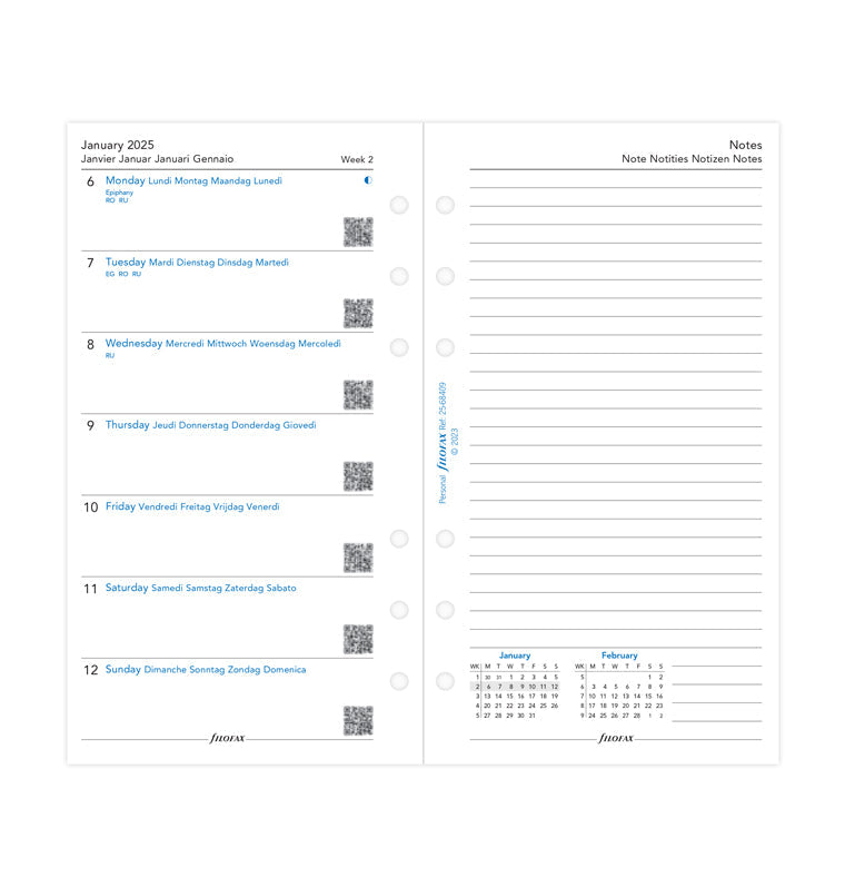 kalendář týden/1 strana s poznámkami 2025, Osobní, 5 jazyků - 25-68409