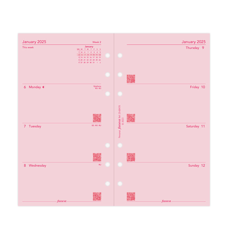 kalendář týden/2 strany 2025, Osobní, růžový, anglický - 25-68478