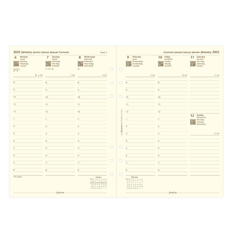 kalendář týden/2 strany s poznámkami 2025, A5, krémový, 5 jazyků - 25-68513