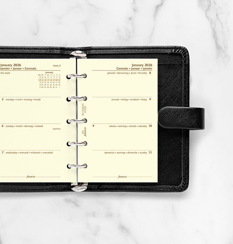 Filofax kalendář týden/2 strany 2026, Mini, krémový, 4 jazyky 26-68124