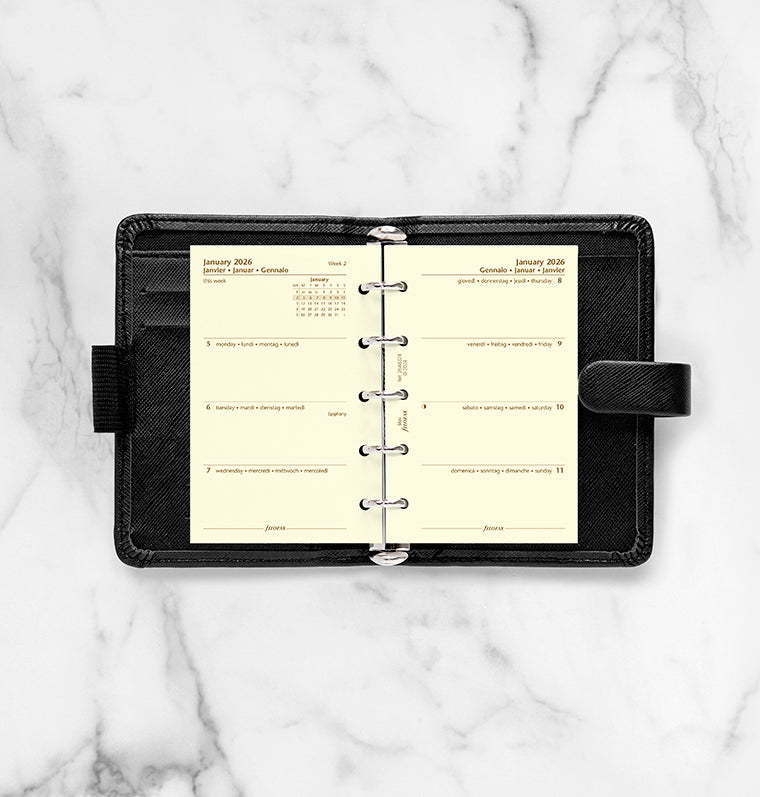Filofax kalendář týden/2 strany 2026, Mini, krémový, 4 jazyky 26-68124