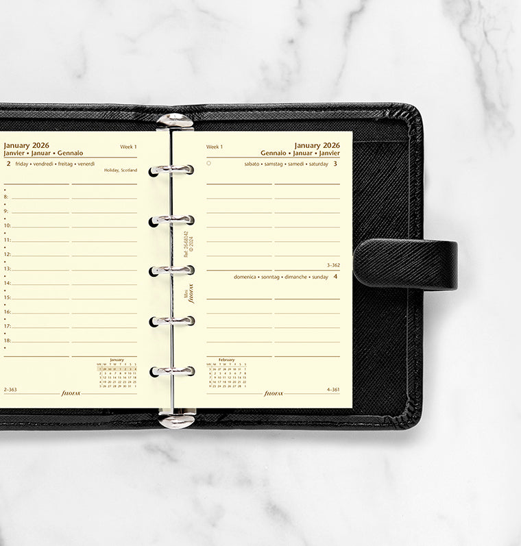 Filofax kalendář den/1 strana s poznámkami 2026, Mini, krémový, 4 jazyky 26-68142
