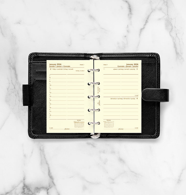 Filofax kalendář den/1 strana s poznámkami 2026, Mini, krémový, 4 jazyky 26-68142
