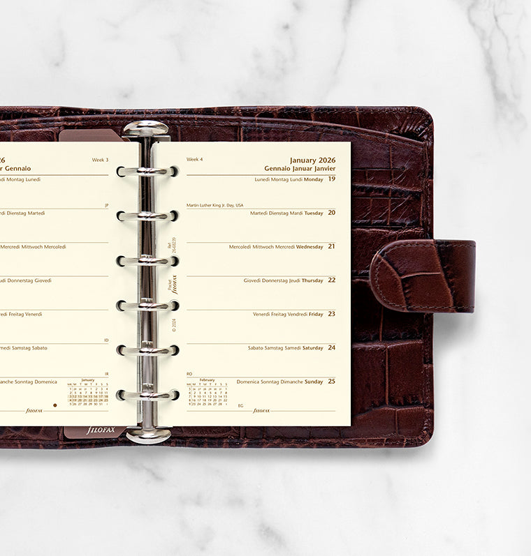 Filofax kalendář týden/1 strana 2026, Kapesní, krémový, 4 jazyky 26-68239