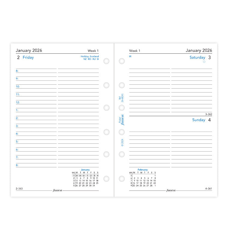 Filofax kalendář den/1 strana s poznámkami 2026, Kapesní, anglický 26-68241