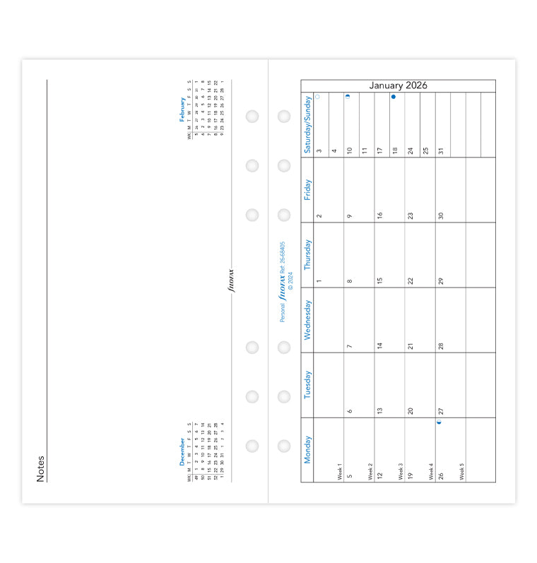 Filofax kalendář měsíc/1 strana 2026, Osobní, horizontální, anglický 26-68405