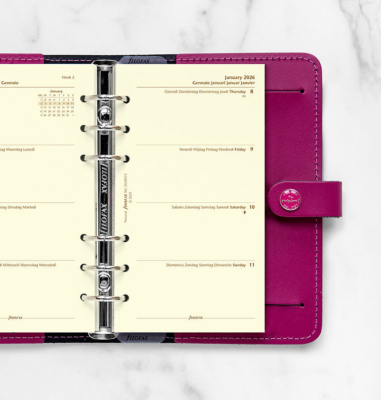 Filofax kalendář týden/2 strany 2026, Osobní, krémový, 5 jazyků 26-68413