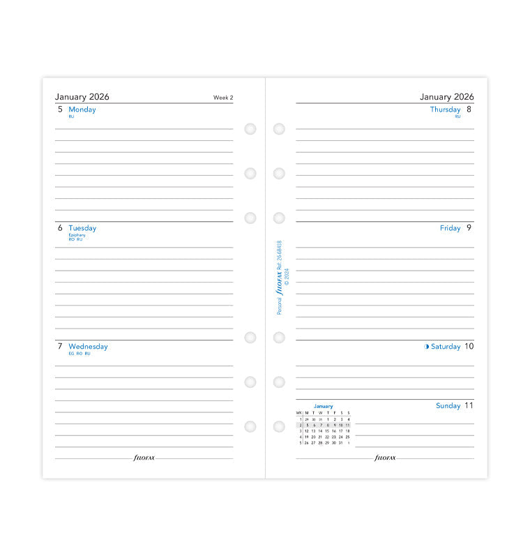 Filofax kalendář týden/2 strany 2026, Osobní, linkovaný, anglický 26-68418