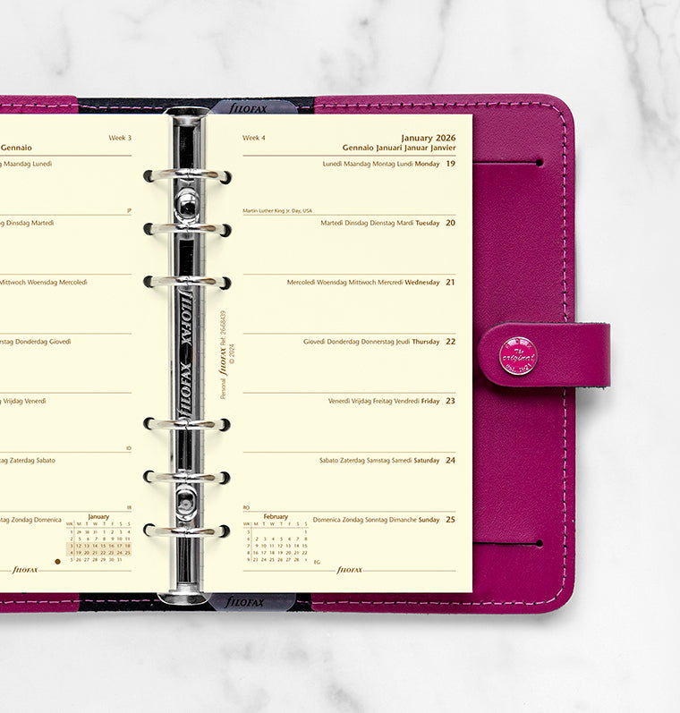 Filofax kalendář týden/1 strana 2026, Osobní, krémový, 5 jazyků 26-68439