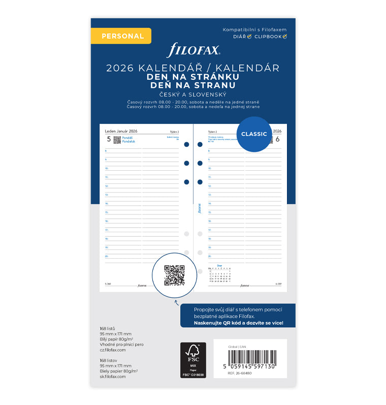 Filofax kalendář 2026 den/1 strana, Osobní, ČJ+SJ 26-68480