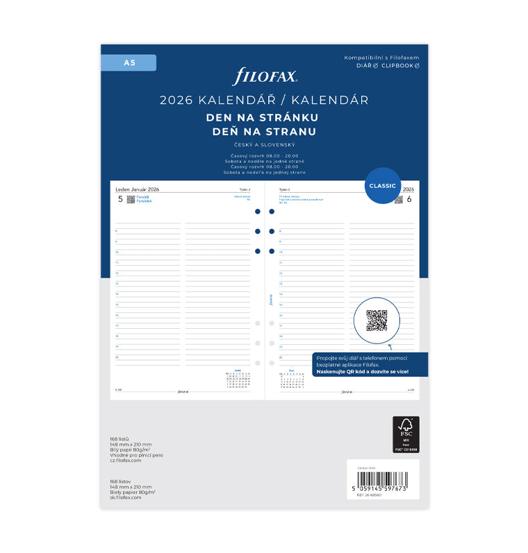 Filofax kalendář 2026, den/1 strana, A5, ČJ+SJ 26-68580