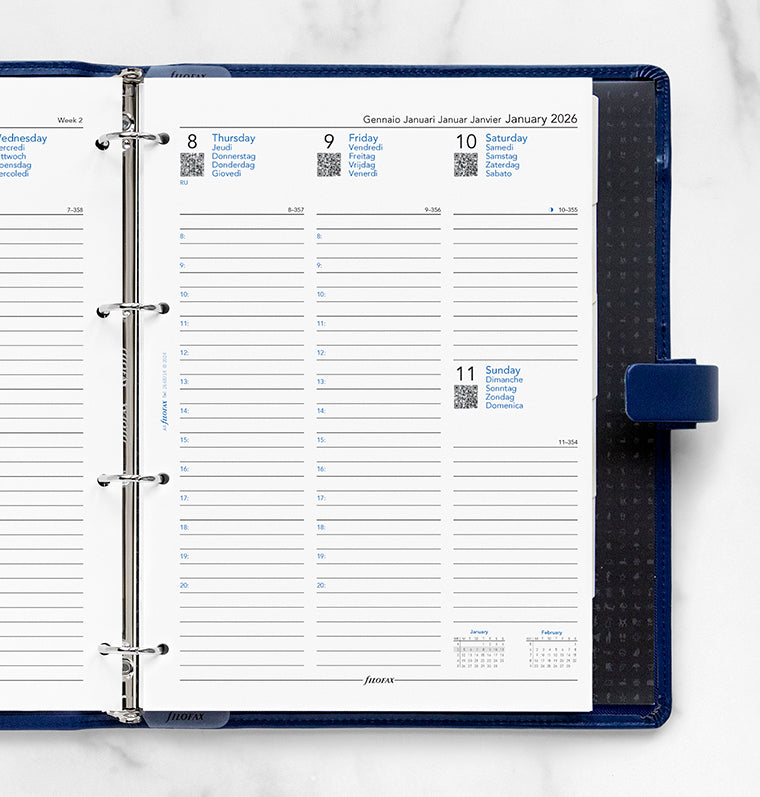 Filofax kalendář týden/2 strany 2026, A4, sloupce s časem, 5 jazyků 26-68714