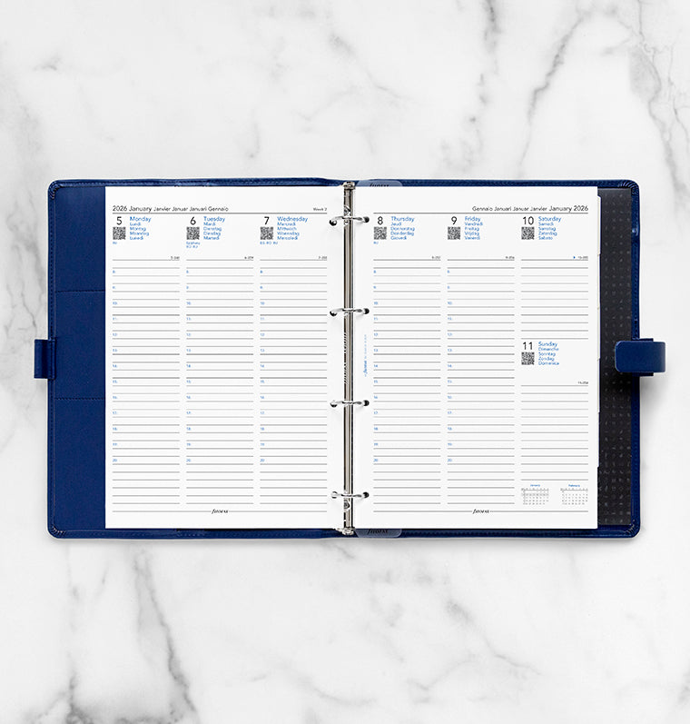 Filofax kalendář týden/2 strany 2026, A4, sloupce s časem, 5 jazyků 26-68714