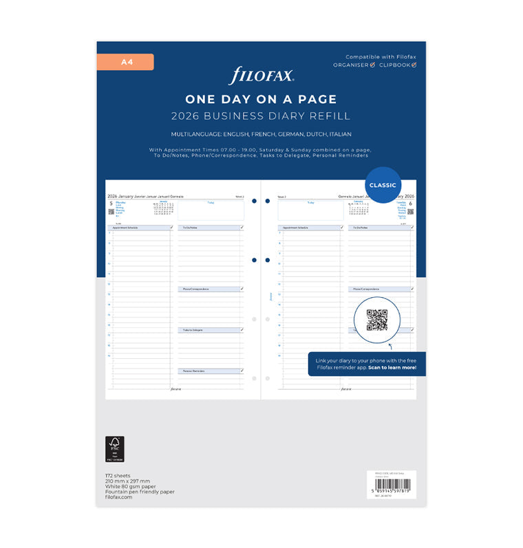 Filofax kalendář den/1 strana 2026, A4, business, 5 jazyků 26-68719
