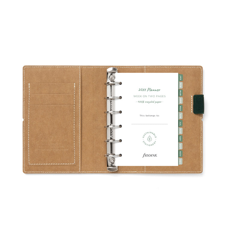 Filofax Eco Essential Pocket Organiser Dark Walnut - open with contents