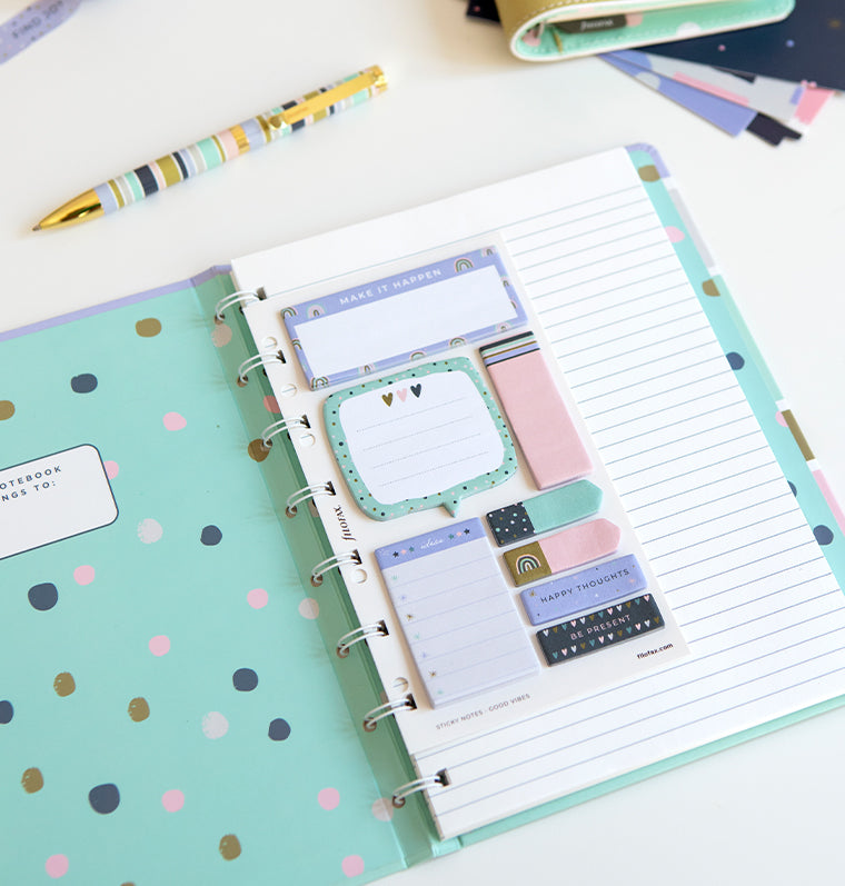 Filofax Sticky Notes in a Refillable Notebook - Good Vibes Stationery Collection
