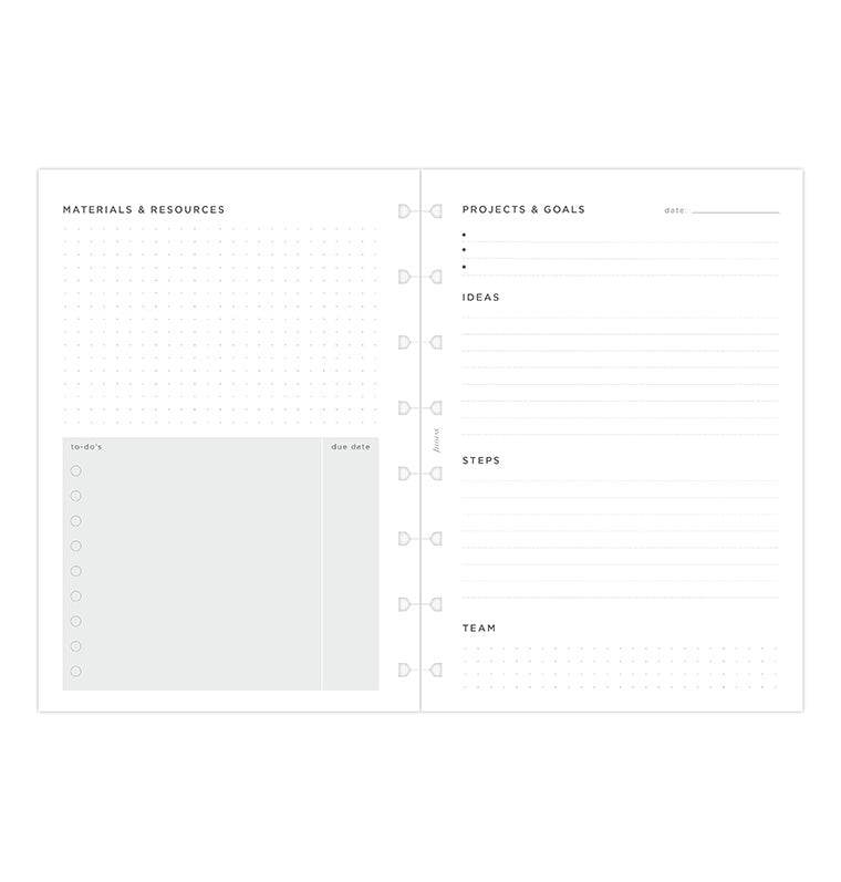Projects & Goals Notebook Refill Layout - fits Filofax A5 Refillable Notebooks