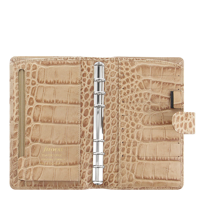 Filofax Classic Croc Beige Fawn Personal Compact Leather Organiser Open View