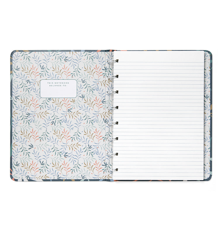 Filofax Botanical A5 Refillable Notebook in Blue with patterned inside cover