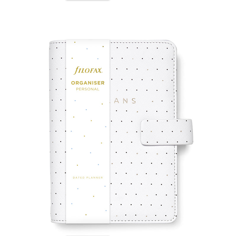 Filofax Moonlight Personal Organiser in White with packaging