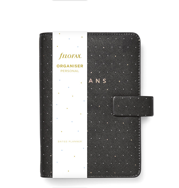Filofax Moonlight Personal Organiser in Black, with packaging