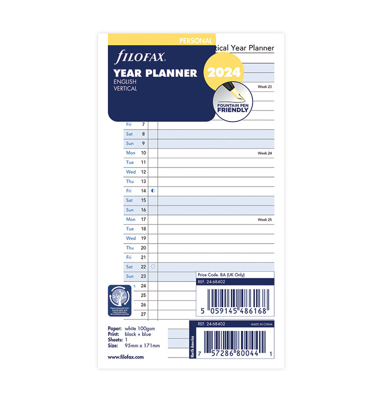 Filofax Vertical 2024 Year Planner - Personal packaging