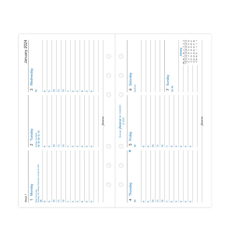 kalendář týden/2 strany s poznámkami 2024, Osobní, horizontální, anglický - Filofax