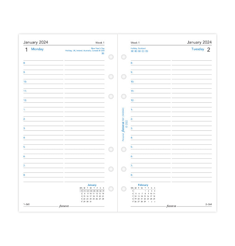 kalendář den/1 strana s poznámkami 2024, Osobní, anglický - Filofax