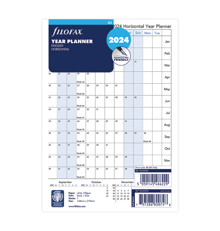 Filofax A5 Horizontal 2024 Year Planner Refill - packaging