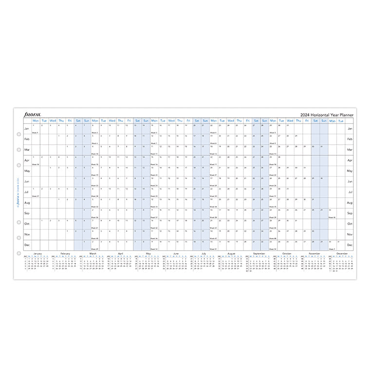 Filofax A5 Horizontal 2024 Year Planner Refill - layout