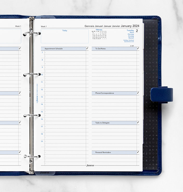 kalendář den/1 strana 2024, A4, business, 5 jazyků - Filofax