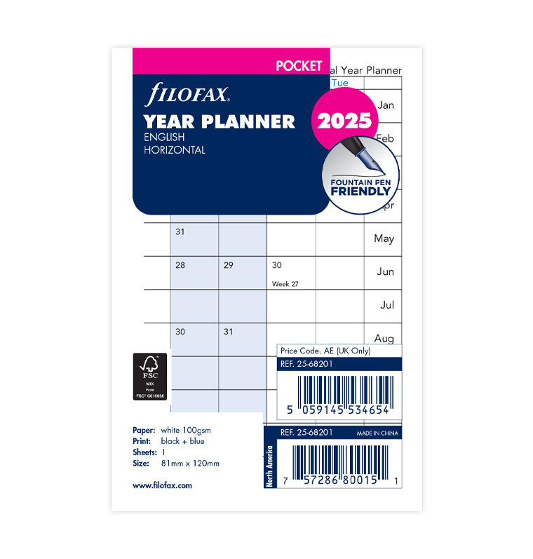 plánovací kalendář 2025, Kapesní, horizontální, anglický - Filofax