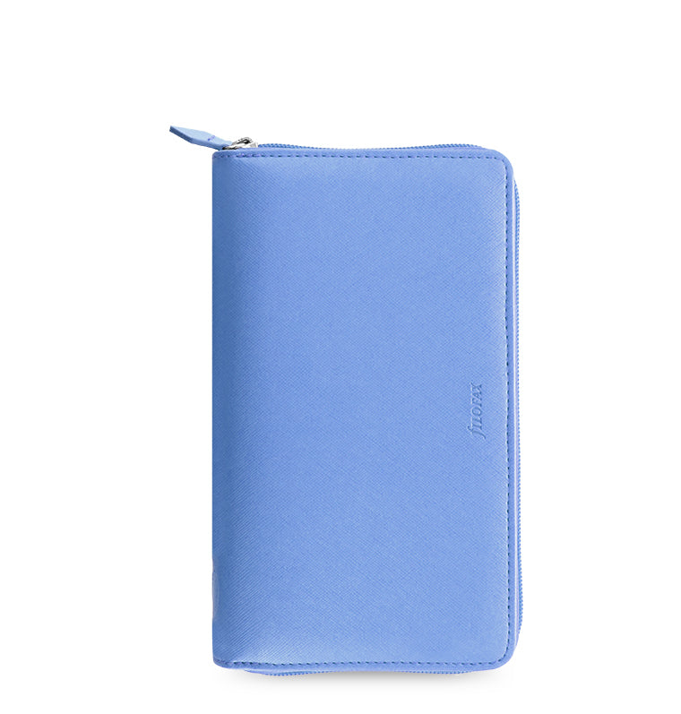 Filofax Saffiano Personal Compact Zip Organiser in Vista Blue - can be used as a wallet or purse
